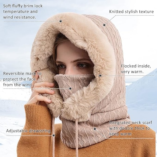 Vinterbalaclava-mössor för kvinnor S ki Varma Tjocka Fluffiga Beanie Vuxen Hals Face Cover Cap