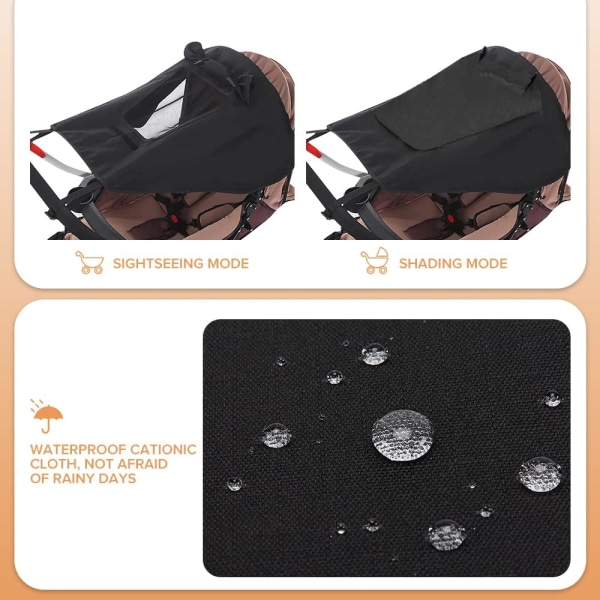 Solskydd för barnvagn, svart solskydd för barnvagn,