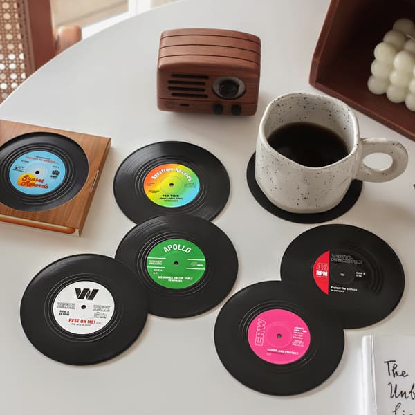 Sæt af 6 Vintage CD Plade Vinyl Underkopper Kaffe Drikkevarer