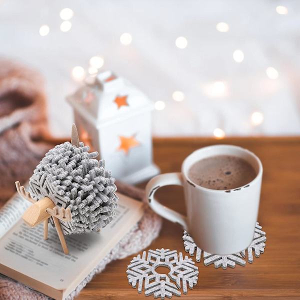 Underlag (grå), filt underlag, drikkeunderlag til jul, elgformede underlag, skridsikre og holdbare, juledekoration bordskåner