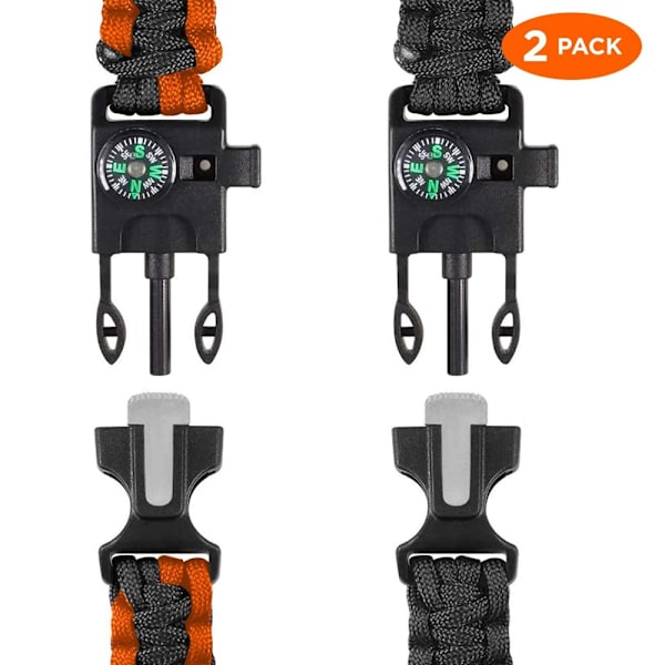 Paracord-ranneke (2 kpl) - Säädettävä - Tulen sytytin - Kova