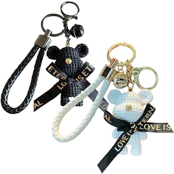 2 pieces of white and black bear key chain, creative cartoon key