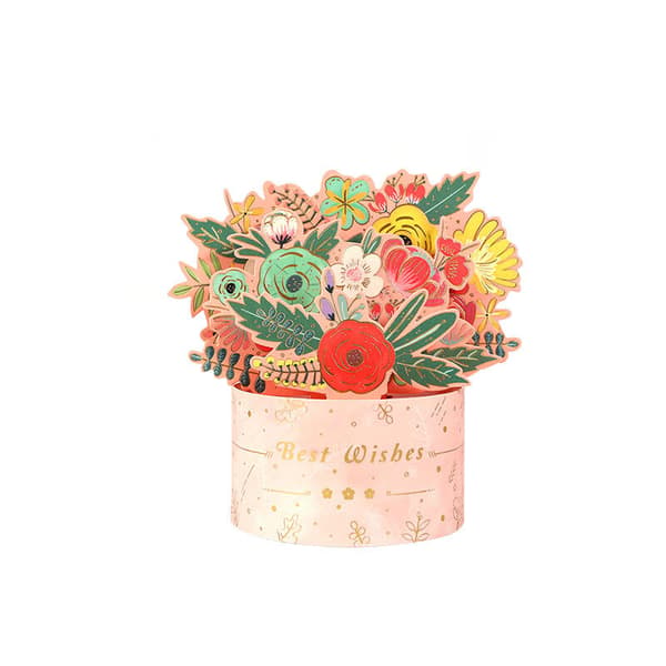 Bursdagskortgave, 3D pop-up gratulasjonskort, DIY (Rosa)