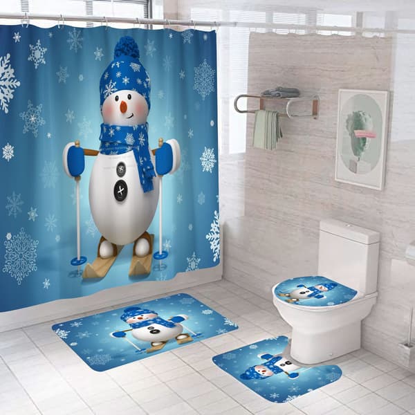 4-pack Blå Jultomte Duschdraperi Set 70,8×70,8 Vinter