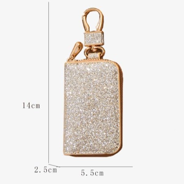 Nyckelkedjeetui med paljetter för kvinnor, glänsande premiumläder, mynthållare med dragkedja, fjärrkontrollplånboksväska (rosa)