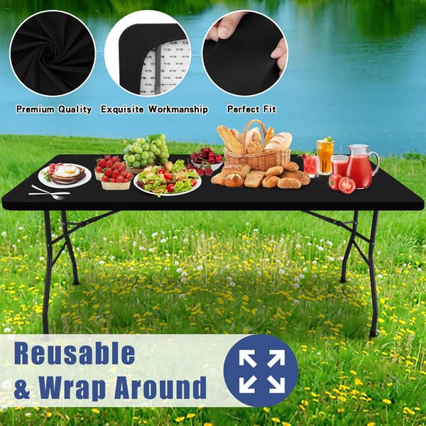 Spandex Picknickbordsduk, Elastiska bordsdukar för 183 cm rektangulära bord (Svart, 76x183 cm)