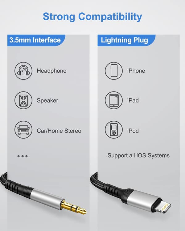 Billadapter for iPhone, 1m stereo hann-lydkontakt
