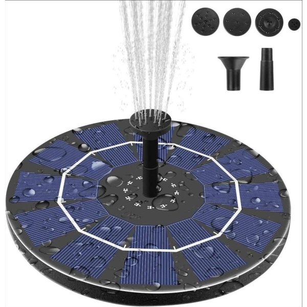 2,5W solcelled fontene for hagen med seks dyser og innebygd batteri, 1 stk