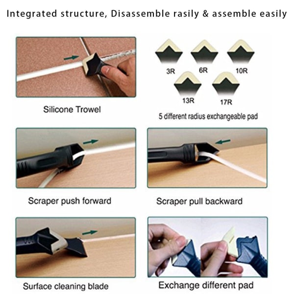 3 i 1 Silikonfugeværktøjer Fugeudjævningsværktøj Skraber,
