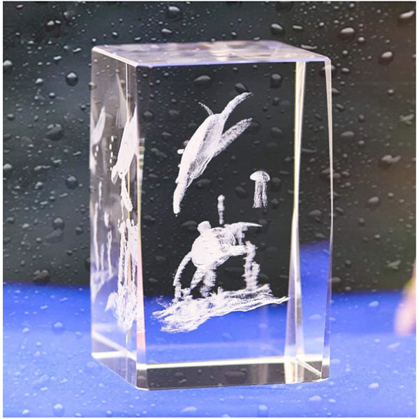 1 Stykke Lasergravert Krystalldekorasjon - 3D Havskilpadde