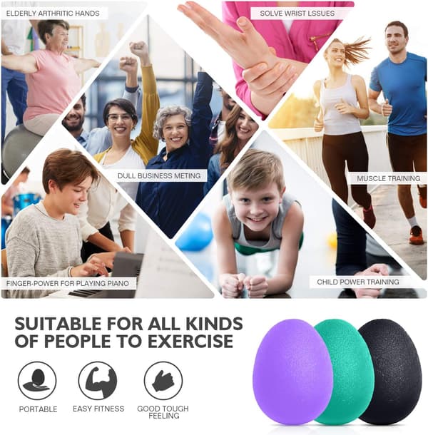 Antistressbolde, Sæt af 3 Bolde med 3 Modstandsniveauer (Lilla