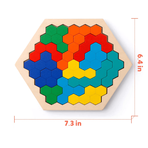 Trähjärnpussel i hexagonform - Tangram-blockform, hjärnteaser-leksak