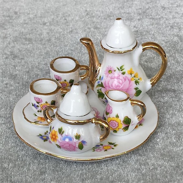 Naievear 8 st/set 1/6 porslin matservis tekanna fat miniatyrdockhustillbehör