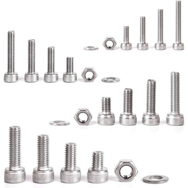 Sæt med 520 stk. M3 M4 M5 M6 rustfrit stål sekskant hoved knap socket