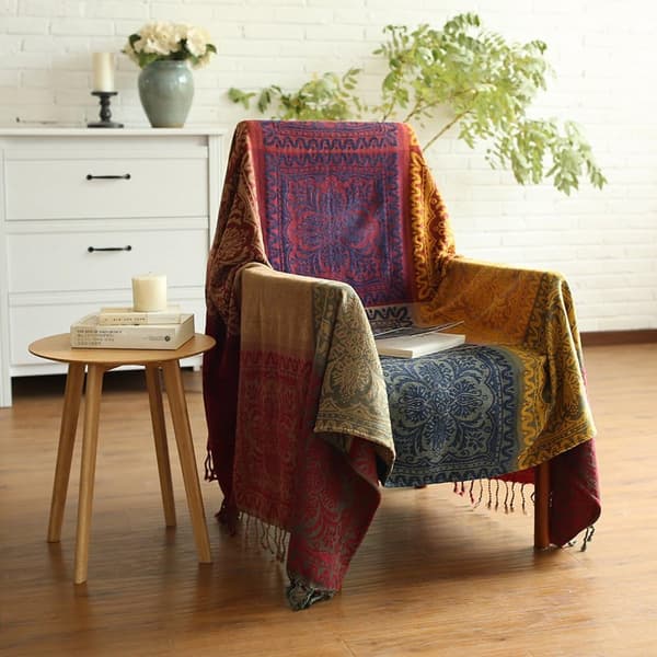 Chenille-teppe, frynser Jacquard sofa teppe dekorativ