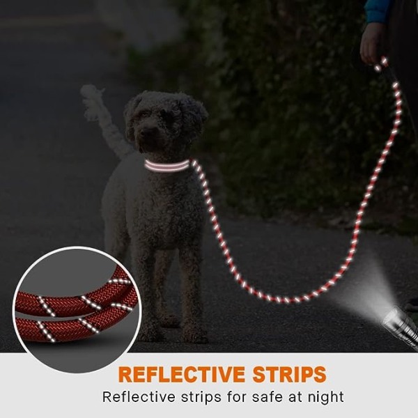 Reflekterende reb hundeline (rød) med polstret håndtag, 1,2 m reflekterende