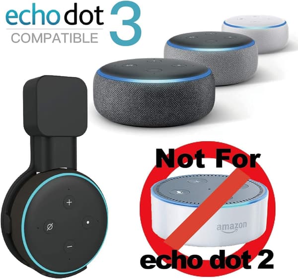 2X Sort vægbeslag til Echo Dot 3, Smart Home vægmontering
