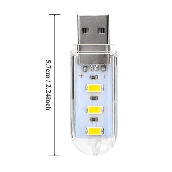 5 stk (Varmt Hvit) 5V Mini Bærbar USB Nattelys 3 LED Skrivebord