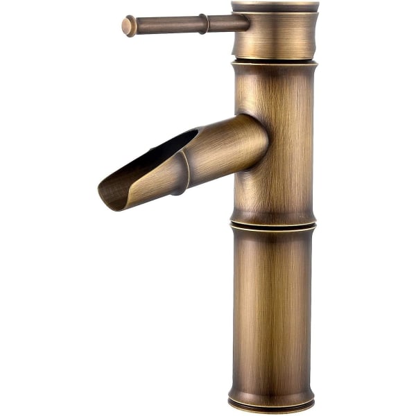 Bathroom Faucet -waterfall Mixer Tap, Brass Waterfall Bathroom Sink Faucet, Antique Brass Single Handle Bamboo Faucet Mixer Tap, 2 Joints Break Mouthm