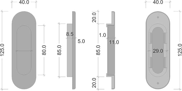 Oval Skydedørsgreb Mat Sort 125 x 40 mm
