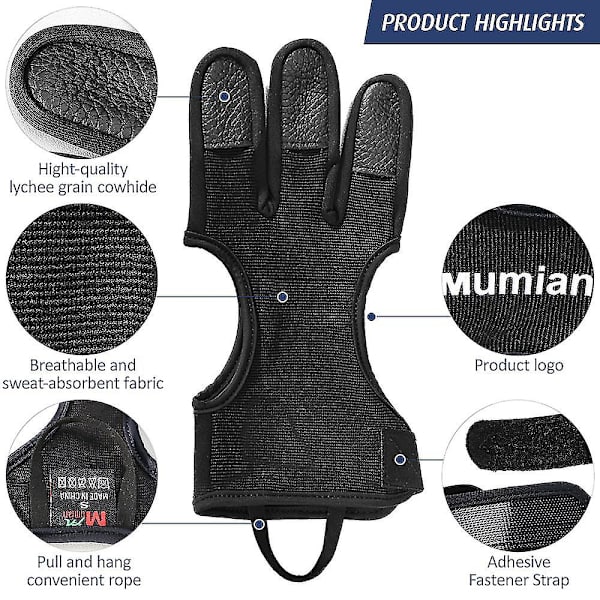 1 st Archeryhandskar för utomhusbruk Skytte Jakt Läder Tre Finger Protector Bågskytte Skyddsutrustning Tillbehör S