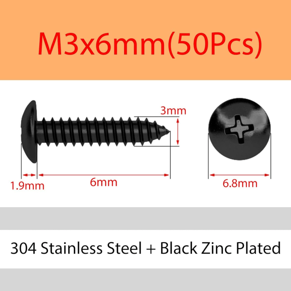 M3 x 6mm 50 Pcs 304 Stainless Steel Round Head Phillips Wood