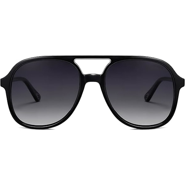 Retro Polariserende Aviator Solbriller til Mænd og Kvinder Klassiske 70'er Retro Mode Kvadratiske Aviator (Sort)