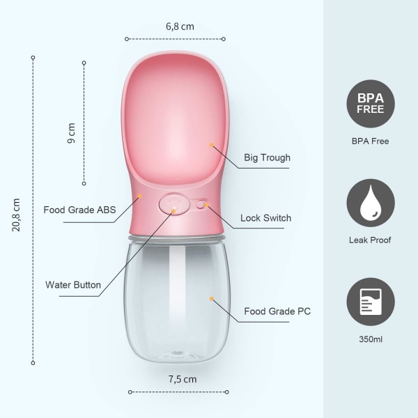 1 st Portabel Hundvattenflaska, 350ml Livsmedelsklassad Antibakteriell