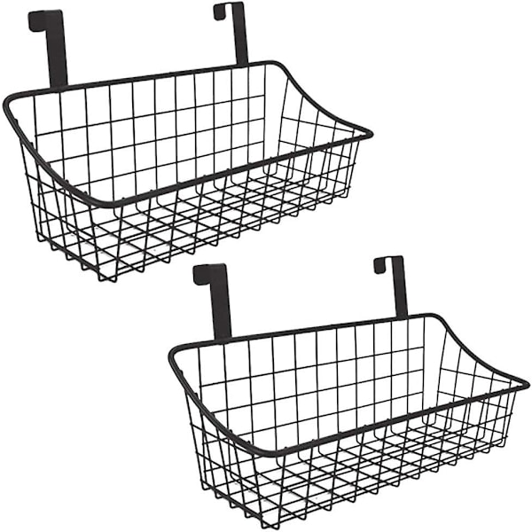 Kurv med krok Grid Oppbevaringskurv, Heng den bak en dør eller på et rekkverk, Over skapdøren, Liten, Svart, 2-pakning