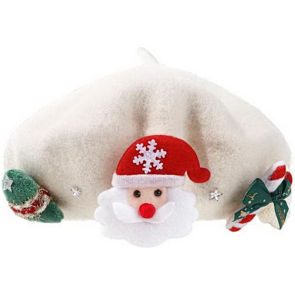 Unisex Søt Juleberet med Dekorativ Perle, Myk Ull, Kunstnerlue (Hvit)