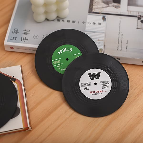 Sæt af 6 Vintage CD Plade Vinyl Underkopper Kaffe Drikkevarer