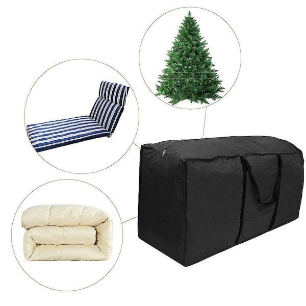 Suuri kantokassi Puutarhakalusteiden tyynyjen säilytyspussi Vedenpitävä Musta 116x47x51cm