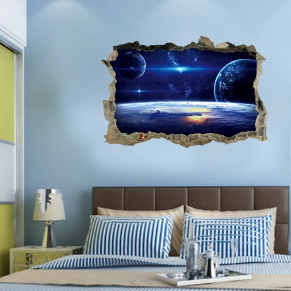 3D Broken Hole Broken Wall Star Wall Sticker Stue Soverom