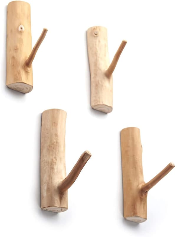 4-pack Trägrenar Väggkrokar, Spikfria Träväggkrokar