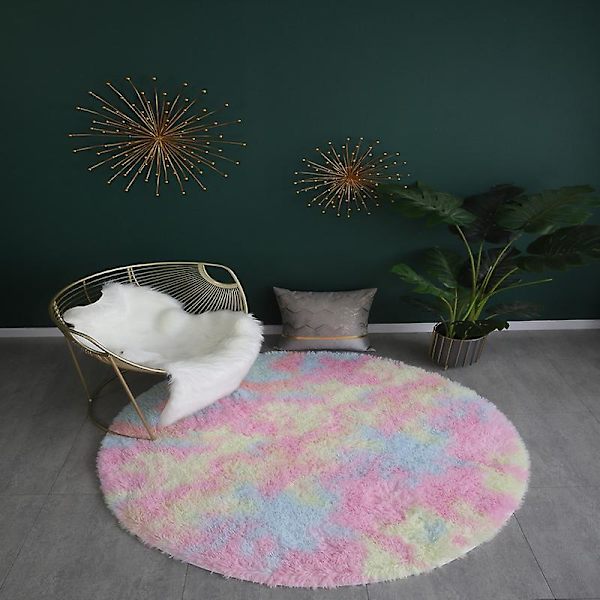 Wekity Halkaisijaltaan 120cm/47.2\" Pyöreät Matot, Pörröiset Pyöreät Alueen Matot, Pehmeät Pehmolelut Sopivat Makuuhuoneeseen/Olohuoneeseen (sateenkaaren Väri)