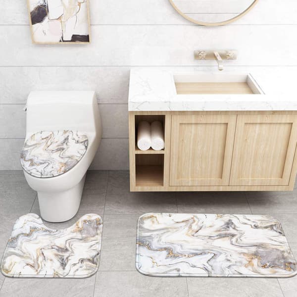 4-delt dusjforhengsett i marmor-stil