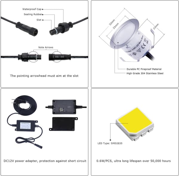 10-pack LED-däckbelysningsset 12V Lågspänning Vattentät IP67