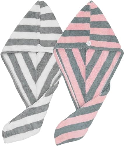 2-pak tørre hårhetter (rosa grå og grå hvit) Mikrofiber hår