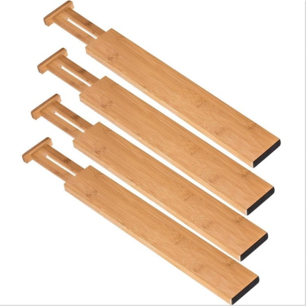 4 pakke justerbare skuffedeler i bambus, utvidbar skuff