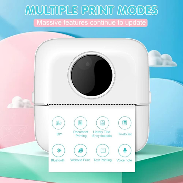 Minifotoprinter (8,2 * 8,2 * 4,5 cm), Bærbar Termisk Skriver Liten