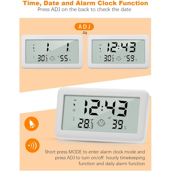 Multifunktionell Termometer Hygrometer Väckarklocka, Digital Klocka