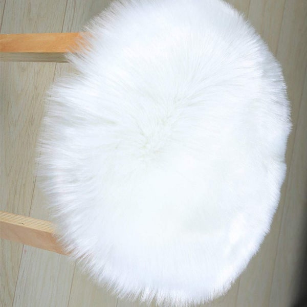 (Grå) Premium Faux Fårskinnsimitation Rund Sittdyna - 45cm, Plysch Stolsöverdrag för Sovrum