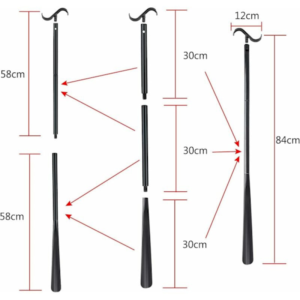 (Sininen ja valkoinen) 84 cm pitkä pukukoukku sukkienpoistotyökalulla,