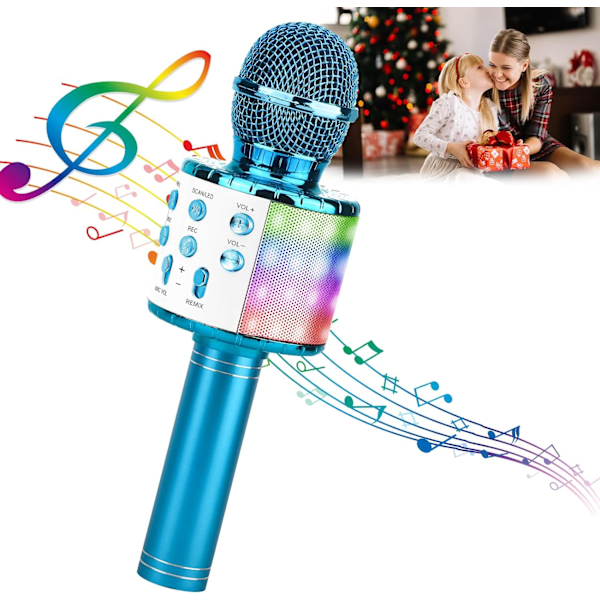 Karaoke Microphone, 4 in 1 Wireless Microphone with LED Lights Ha