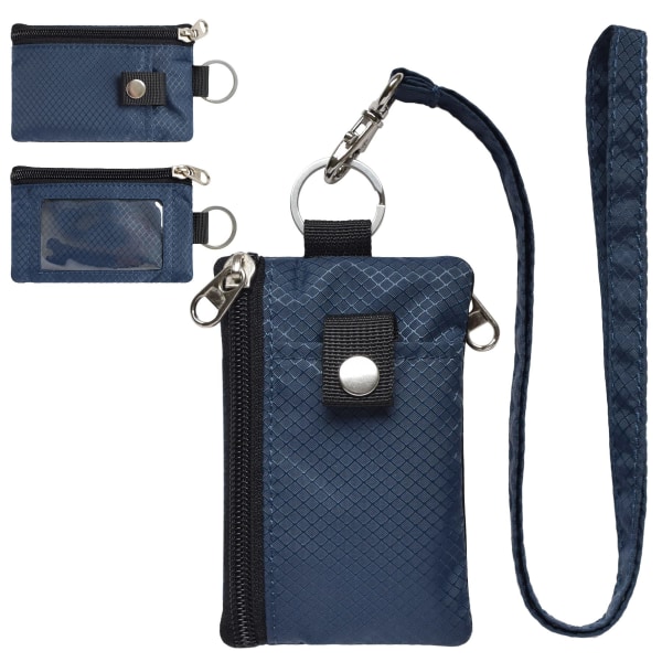 1 mörkgrå plånbok med ID-fönster vattentät nyckelring med dragsko med dragkedja
