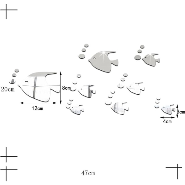 1 stk. 8 stilarter Tropiske fisk Spejl Effekt Vægstickers