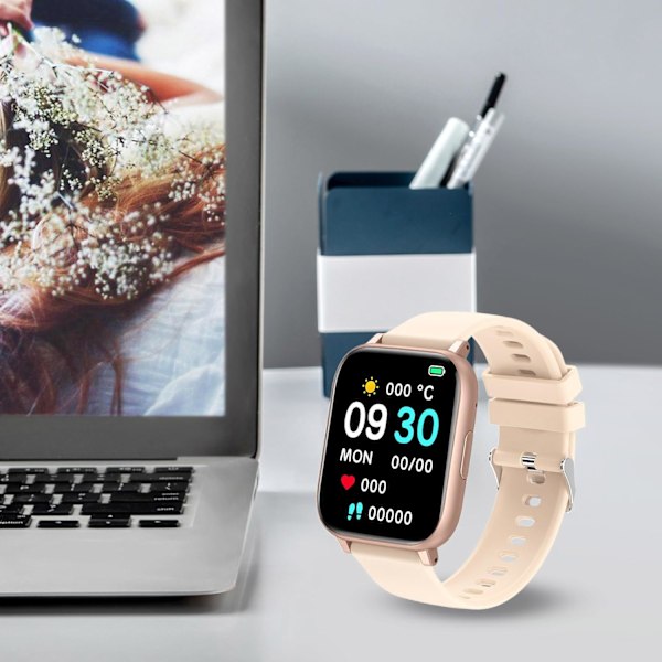 Smartklocka för Män Kvinnor (Svara/Ring Samtal), HD 1.77\" för Android iOS (Beige)