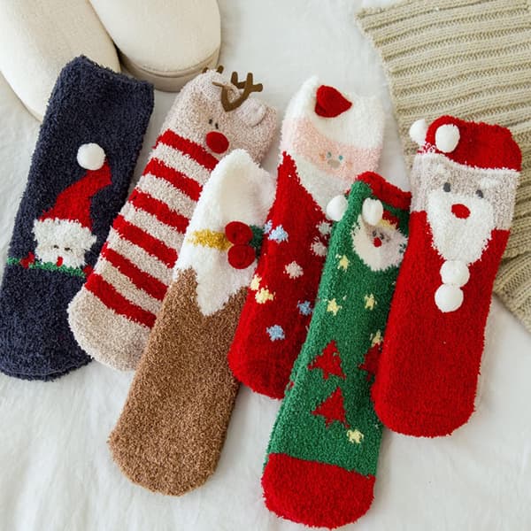Julklappsplushstrumpor Mjuka Tryckta Damjulklappspluggstrumpor Vinterstrumpor Roliga Nyhet Crewstrumpor Jul