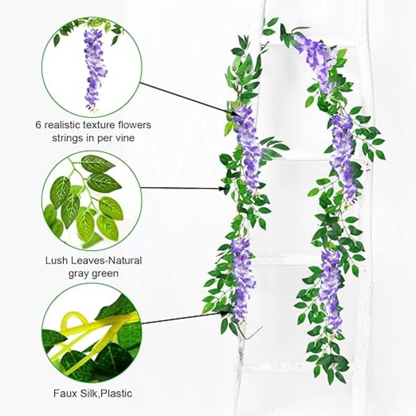 2 Pakkaa Tekoköynnöksiä, Teko-Wisteria-Kruunuja