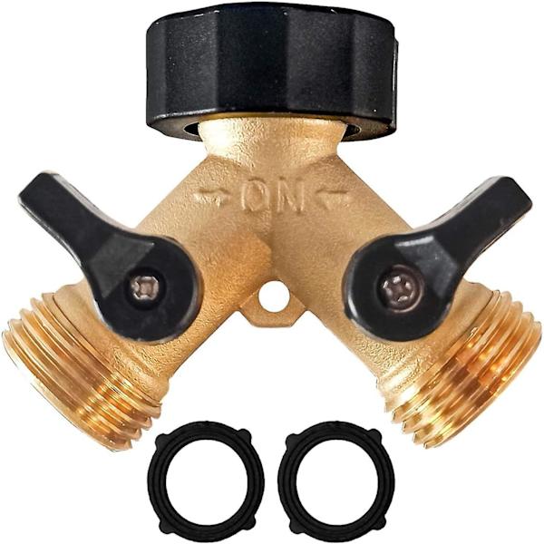 Messinghave Slange Splitter 2 Vejs, 3/4 Tommer Slangeforbindelse Hane Splitter, Slange Y Splitter, Slangehane Adapter 2 Ventiler med Ekstra Gummiskiver (1)